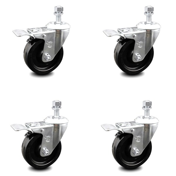 Service Caster 4 Inch Phenolic Swivel 1/2 Inch Threaded Stem Caster Set with Total Lock Brake SCC SCC-TSTTL20S414-PHS-121315-4 - main